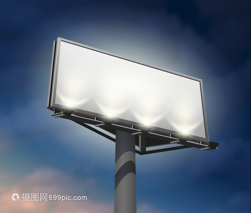 廣告牌點(diǎn)亮的夜晚形象顯著放置廣告牌,以促進(jìn)您的公司照明清晰可見的夜間抽象矢量插圖可編輯EPS渲染的jpg格式